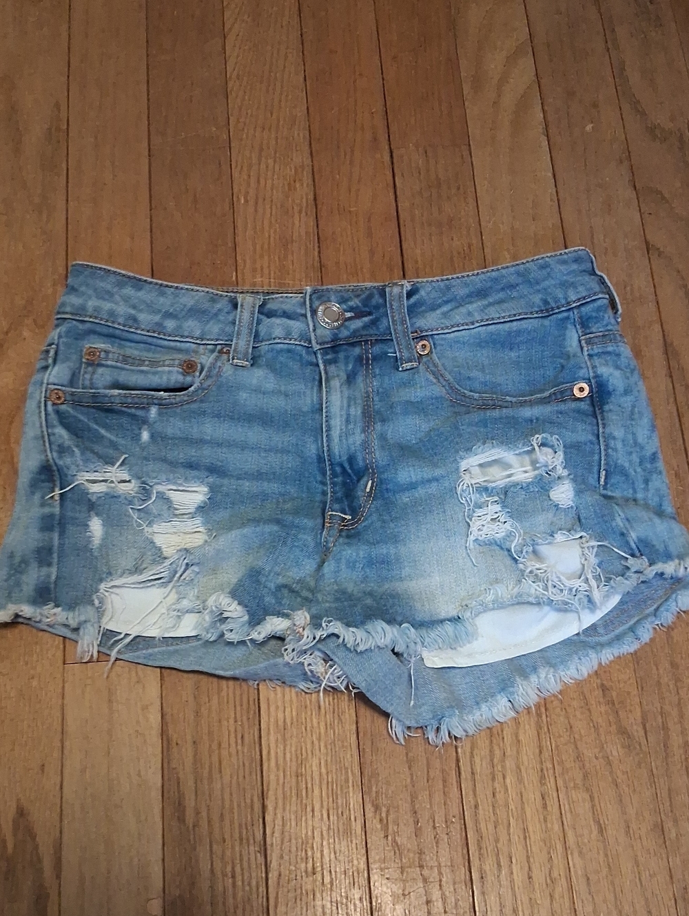 American Eagle hi-rise festival jean shorts womens 2 stretch denim distressed